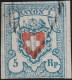 556 Svizzera  1850 - Rayon I, 5 Rappen, Azzurro Chiaro E Rosso, Annullato Con Il Bollo A Griglia Federale N. 20. Cert. R - 1843-1852 Federale & Kantonnale Postzegels