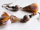 Fête Des Mères, Boucles D'oreilles Pendantes, Pompon, Fleurs Parme Moutarde, Pierre Naturelle, Jaspe Gris, Agate Noire, - Orecchini