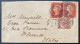 Lettre N°26 X2 1 Penny Rouge Pale + Rouge + N°49 Obl YORK Pour FLORENCE ITALIE TTB - Briefe U. Dokumente