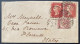 Lettre N°26 X2 1 Penny Rouge Pale + Rouge + N°49 Obl YORK Pour FLORENCE ITALIE TTB - Covers & Documents