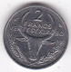 Madagascar 2 Francs 1965 Buffle / Fleur, En Acier Inoxydable, KM# 9 - Madagaskar