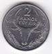 Madagascar 2 Francs 1965 Buffle / Fleur, En Acier Inoxydable, KM# 9 - Madagascar