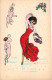 Illustrateur - Sager  - Femme En Rouge Et Ange Et Démon Mi Humain Mi Chien   - Carte Postale Ancienne - Sager, Xavier