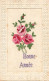 Bonne Année Carte Artisanale Roses Brodées 1922 - Embroidered