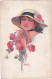 CPA ILLUSTRATIONS, SIGNED, USABAL- YOUNG WOMAN WITH HAT AND ROSES - Usabal