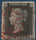 Grande Bretagne N°1 1 Penny Black Planche 1b Oblitéré Croix De Malte Rouge Légère, Grandes Marges TTB/SUP - Used Stamps