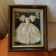 MINIATURE Framed Cream Taffeta And Lace Wedding Dress Collectible - 32 Cm X 26 Cm - Altri & Non Classificati