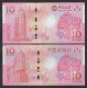 China Macao Commemorative 2023 10 Patacas UNC 2pcs Rabbit - Macao