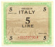 5 LIRE OCCUPAZIONE AMERICANA IN ITALIA MONOLINGUA ASTERISCO 1943 QSPL - Allied Occupation WWII