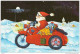 Carte De Voeux Bonnes Fêtes - Père Noel Santa Claus Faisant Sa Tournée à Moto - Papá Noel