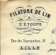 1884 ENTETE  FILATURE DE LIN Dassonville Van Overschelde Lille Pour Retour Frères à La Ferté Macé Orne V.SCANS - 1800 – 1899