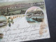 AK Litho 1899 Mehrbild AK AD Württemberg Gruss Aus Laufen Am Neckar / Neues Postgebäude Cement Werk, Bahnhof Usw. - Storia Postale