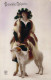 FANTAISIE - Femme Au Chapeau Et Son Chien - Levrier - Carte Postale Ancienne - Femmes