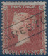 Grande Bretagne N°14 1 Pence Brun Rouge (pos DE) Oblitéré Griffe Linéaire Du Village De CARESTON / Ecosse RR & SUPERBE ! - Usati