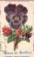 FLEURS - Pensées - Voeux De Bonheur - Carte Postale Ancienne - Blumen