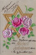 FLEURS - Heureux Anniversaire - Etoile -  Rose - Illustration Non Signée - Carte Postale Ancienne - Fleurs