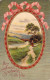 Femme Dans Une Illustration Non Signée - Paysage Rivière - Fête - Carte Postale Ancienne - Women