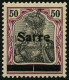 SAARGEBIET 13yIA , 1920, 50 Pf. Dunkelbräunlichlila/schwarz Auf Orangeweiß, In Der Mitte Senkrecht Geteilter Balken, Lei - Other & Unclassified
