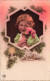 CPA - Fantaisie - Petite Fille Tenant Un Bouquet De Roses - Bougie - Houx - Village - Colorisé - Carte Postale Ancienne - Neonati