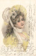 Dessin De Jeune Femme Avec Chapeau Ruban Robe Pâquerettes Marguerite 1901 Sans Référence - Cachet Suisse - Artistas