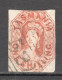 Tas043 1858 Australia Tasmania One Shilling Stamped 52 Launceston Gibbons Sg #41 80 £ 1St Used - Oblitérés
