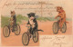Fantaisies - Animaux Déguisés - Chats Et Chien Qui Font Du Vélo - Colorisé - Carte Postale Ancienne - Geklede Dieren