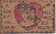 LEATHER Postcard RA016380 - Marriage Love Heart "Good Wife And Health" - Noces
