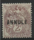 N° 1089 C1 Neuf * (MH) COTE 22 € Surchargé "ANNULE" 2ct Brun-lilas Type Blanc - 1900-29 Blanc