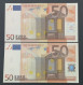 2 X 50 EURO  SPAIN ESPAÑA 2002 M012 DUISENBERG UNC PERFECT PAREJA CORRELATIVA !!!!!!!!!! - 50 Euro