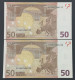 2 X 50 EURO  SPAIN ESPAÑA 2002 M012 DUISENBERG UNC PERFECT PAREJA CORRELATIVA !!!!!!!!!! - 50 Euro