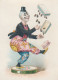 1 Vertical Clown Playing With Box, Chocolats Falling Suchard Tradecard From Set Nr 15  Chocolate Swiss Chromolitho - Suchard