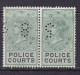 GB Fiscal/ Revenue Stamp.  Police Courts 1/- Green And Black Barefoot 9 Pair.  Good Used Perfin - Fiscaux