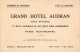 Thème  Carte De Visite.     Grand Hôtel Audran  Paris Montmartre     12x 8   (voir Scan) - Visitenkarten