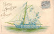 ANNIVERSAIRE - Illustration D'un Bateau Avec Des Fleurs Bleues - Carte Postale Ancienne - Birthday