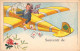 SOUVENIR DE - Femme En Avion - Trèfle - Illustration Non Signée - Carte Postale Ancienne - Other & Unclassified