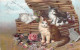 ANIMAUX - CHATS - Petit Chat Dans Un Panier En Osier - Fleur - Carte Postale Ancienne - Katzen