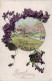 CPA - FANTAISIE - Nouvel An - Fleurs Violettes Autour D'une Illustraton De Paysage D'un Village - CARTE POSTALE ANCIENNE - Neujahr