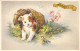 CPA - FANTAISIE - Illustration Non Signée D'un Chien Dans Un Panier En Osier Et D'un Oiseau Qui - CARTE POSTALE ANCIENNE - Honden