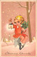 NOEL - Nouvel An - Illustration - Enfant En Robe Rouge Assise Sur Une Borne Kilométrique - Carte Postale Ancienne - Neujahr