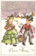 NOEL - Nouvel An - Illustration - Enfants En Robe Marchent Dans La Neige - Carte Postale Ancienne - Neujahr