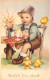NOEL - Pâques - Enfant Mange Un Oeuf à La Coque Dans Le Jardin - Poussins - Carte Postale Ancienne - Easter