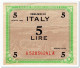 ITALY,ALLIED MILITARY CURRENCY,5 LIRE,1943,P.M12,XF+ - Occupation Alliés Seconde Guerre Mondiale