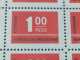 Fragmento Plancha De 32 Estampillas Argentinas Con Complemento – Valor: 1 Peso – Año: 1976 – Serie: Cifras – Sin Usar - Blocs-feuillets