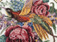 Années 1950 Médaillon Bois Doré Tapisserie / Broderie Bouquet De Fleurs, Oiseau.. - Teppiche & Wandteppiche