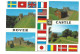 Kent  Postcard Rp Dover Castle Multiview With Flags Larger Format - Dover