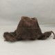 Vintage Hat With Ear Flaps Dark Brown Artificial Leather  #0286 - Helme & Hauben