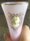 Ancien Vase Opaline Rose Pied Opalescent Camé Dorures H 29 Cm - Vasi
