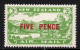 NEW ZEALAND 1931 PROVISIONAL AIR 5d ON 3d GREEN STAMP MNH - Nuevos