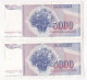 Yougoslavie 4 Billets 5000 Dinara 1985 , Numéro Qui Se Suive, CV 9159012 – 91599013 – 9159014 – 9159015,  TTB+ - Yougoslavie