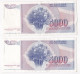 Yougoslavie 4 Billets 5000 Dinara 1985 , Numéro Qui Se Suive, CV 9159012 – 91599013 – 9159014 – 9159015,  TTB+ - Yugoslavia